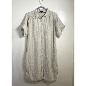J Crew Baird McNutt Shirt Dress Womens XLT Beige Irish Linen Button Front Pocket